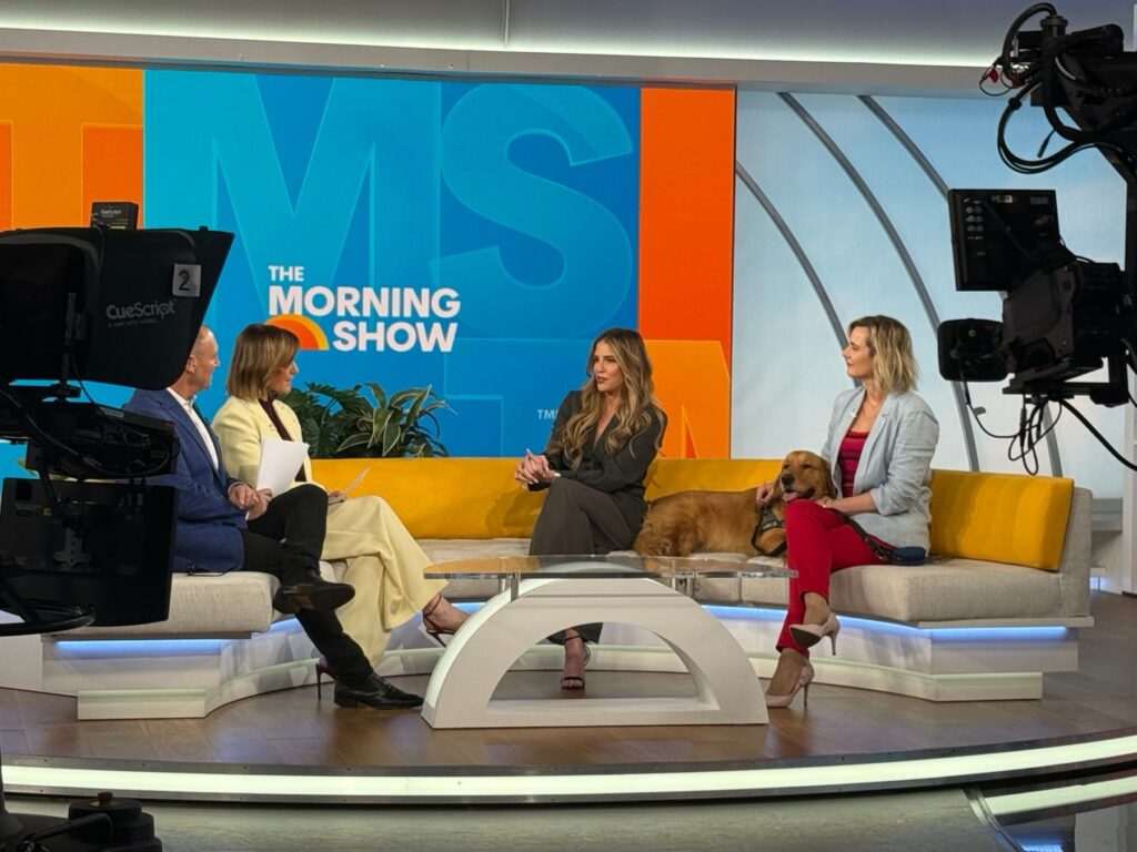 A Palin client being interviewed on the set of The Morning Show