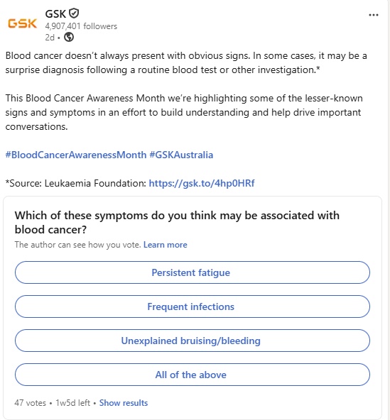 Social media content from a GSK campaign